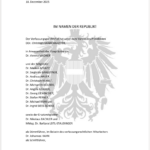 Seite eins des Erkenntnis des Verfassungsgerichtshofs, "Im Nahmen der Republik"