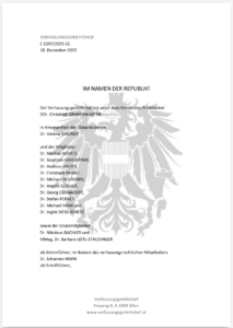 Seite eins des Erkenntnis des Verfassungsgerichtshofs, "Im Nahmen der Republik"